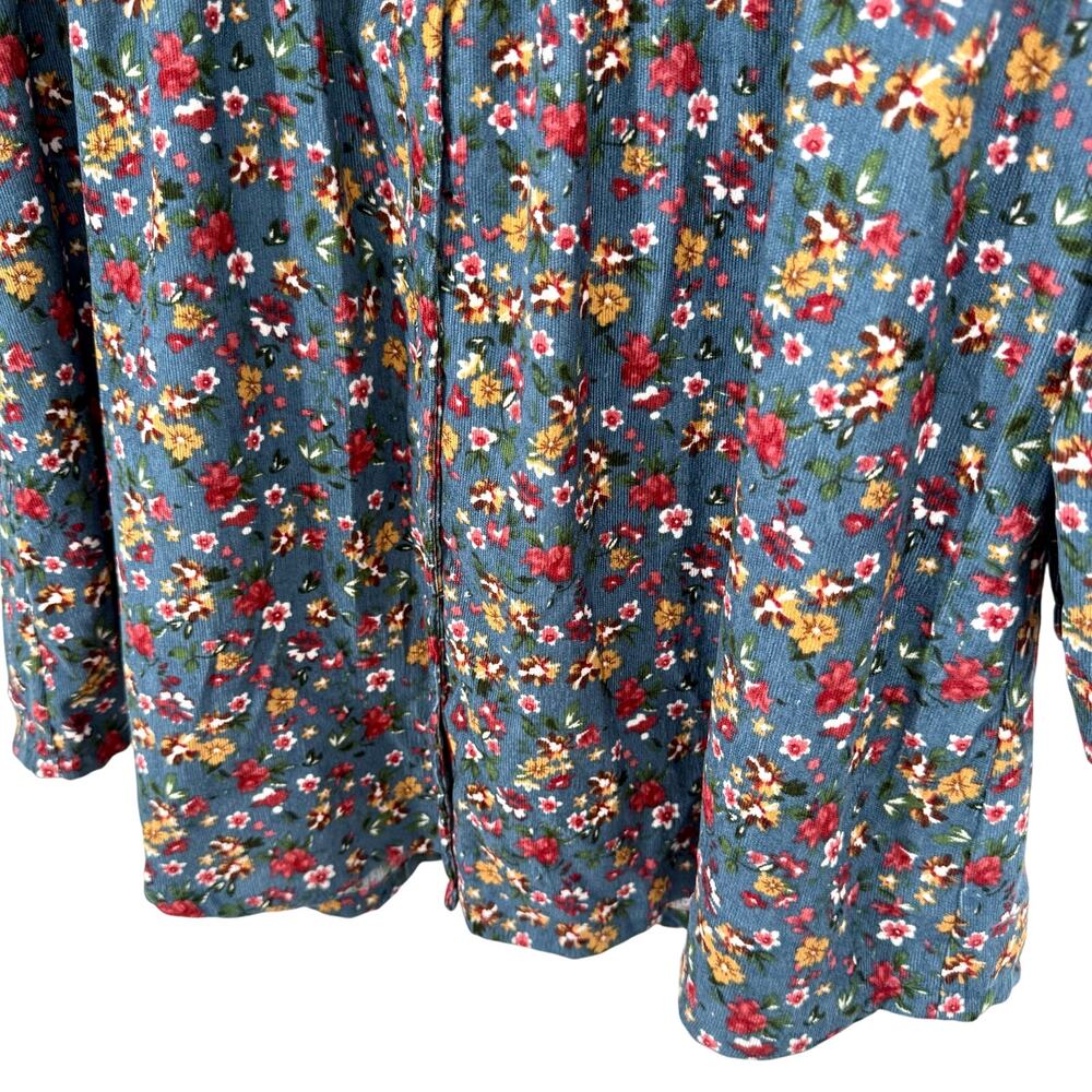 UMGEE Sz Small Floral Corduroy Dress Long Sleeve Fall Winter Autumn Artsy Blue - Picture 7 of 9